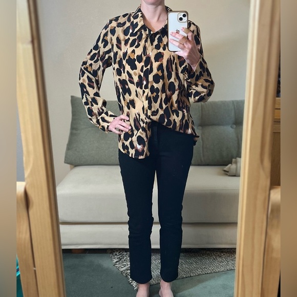NWT Grey Lab Long-Sleeved Blouse - Women's Large Tan Black Brown - Leopard Print - Picture 9 of 12